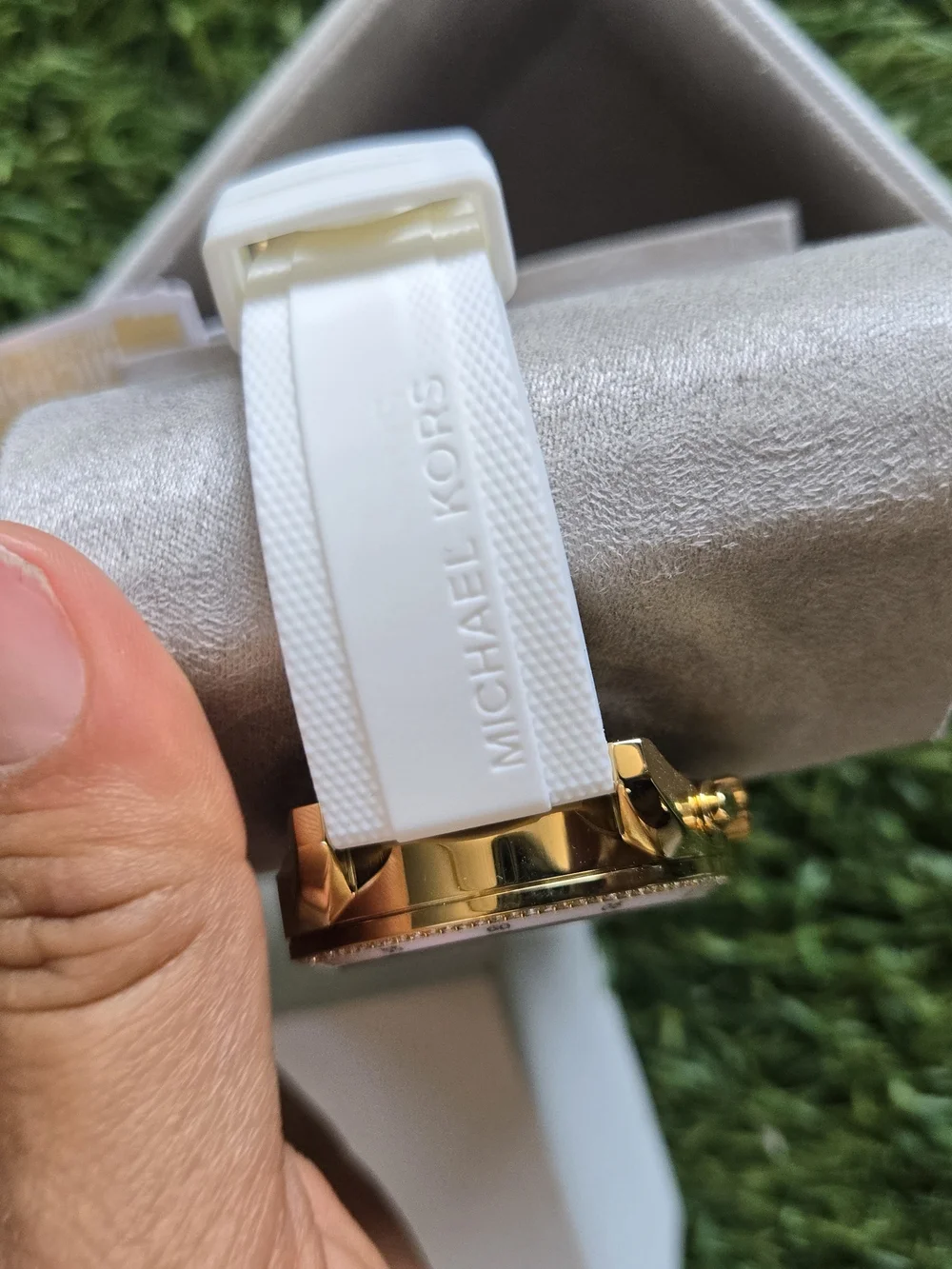 Michael Kors Gold and White Crystal Bezel Chronograph Watch